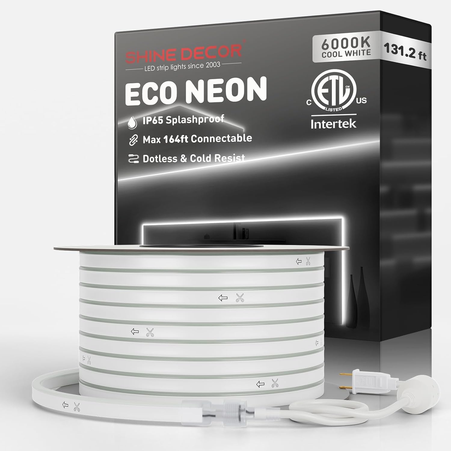Shine Decor LED Neon Rope Lights Connectable, 131.2FT Flexible AC 110V 120V Neon LED Strip Lights(Warm White) Outdoor Waterproof