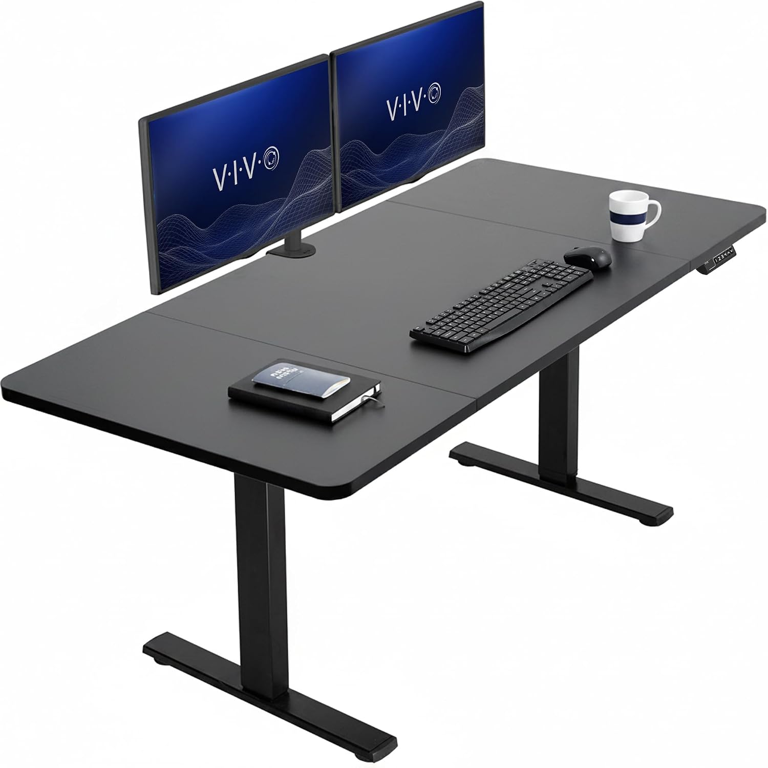 VIVO Electric 63 x 32 in Standing Desk, Memory Height Adjustment, 1B Series, Holds 220 lbs, Dark Walnut Top Black Frame, DESK-KIT-1B1D