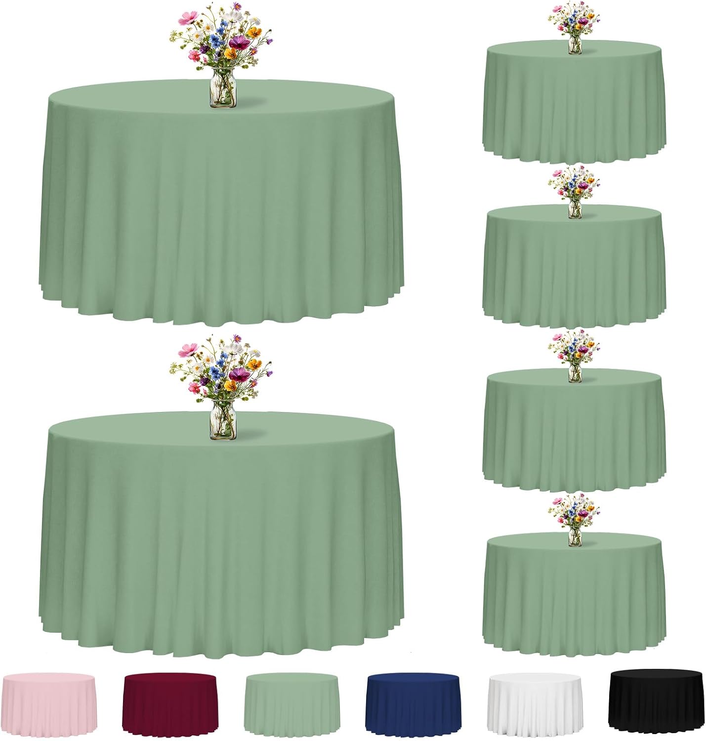 Fixwal 120 Inch Black Round Tablecloth, 6 Pack Round Table Cloth Polyester Fabric Washable Table Covers for New Year Decorations, Party, Banquet