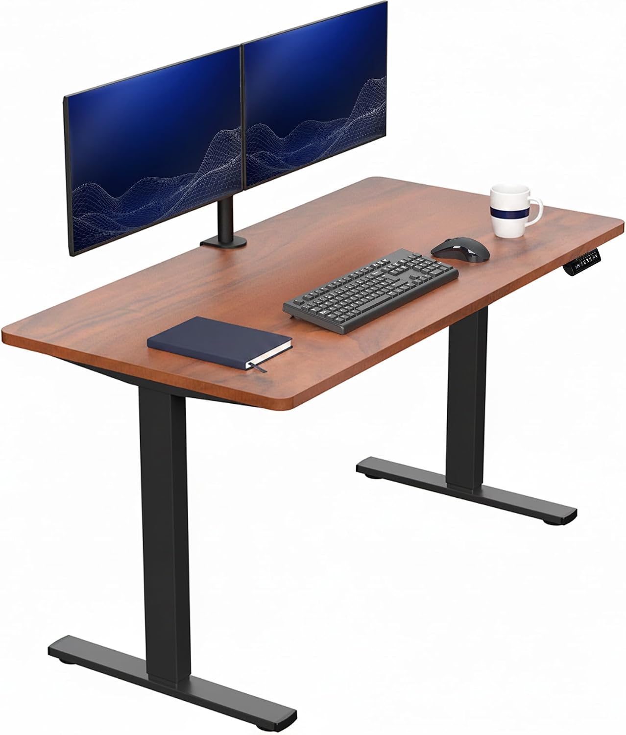 VIVO Electric 63 x 32 in Standing Desk, Memory Height Adjustment, 1B Series, Holds 220 lbs, Dark Walnut Top Black Frame, DESK-KIT-1B1D