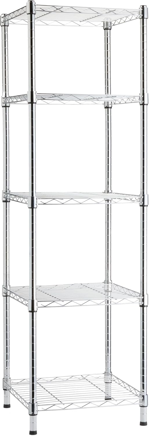 Amazon Basics 5-Shelf Adjustable, Heavy Duty Storage Shelving Unit on 4" Wheel Casters, Easy to Move Portable Wire Shelving