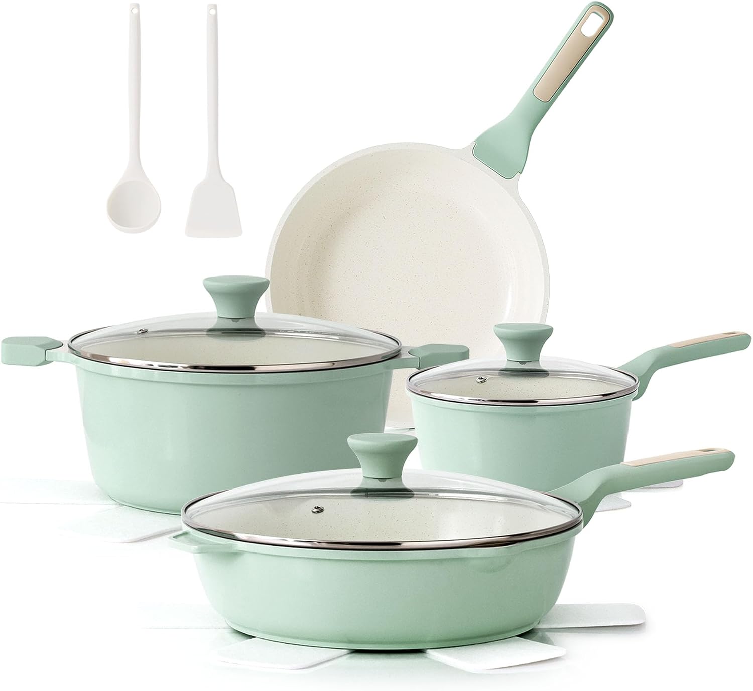SENSARTE Nonstick Ceramic Cookware Set, 13-Piece Non-toxic Pots and Pans Set, Healthy Kitchen Cooking Set with Stay-Cool Handles