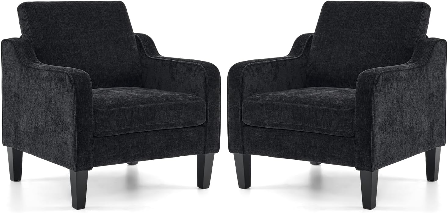 VINGLI Mid Century Modern Accent Chair, Light Grey Fabric Accent Chairs for Living Room Upholstered Armchair with Scooped Arms for Bedroom, Apartment