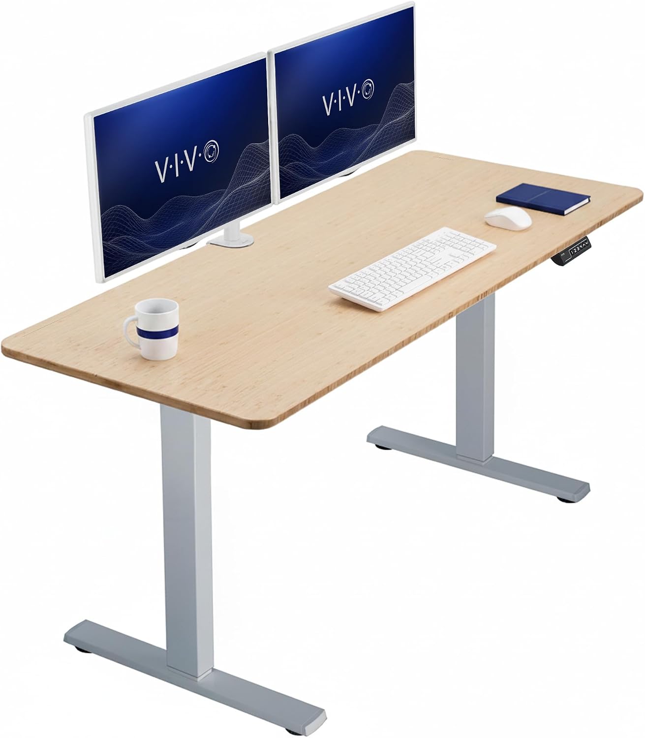 VIVO Electric 63 x 32 in Standing Desk, Memory Height Adjustment, 1B Series, Holds 220 lbs, Dark Walnut Top Black Frame, DESK-KIT-1B1D