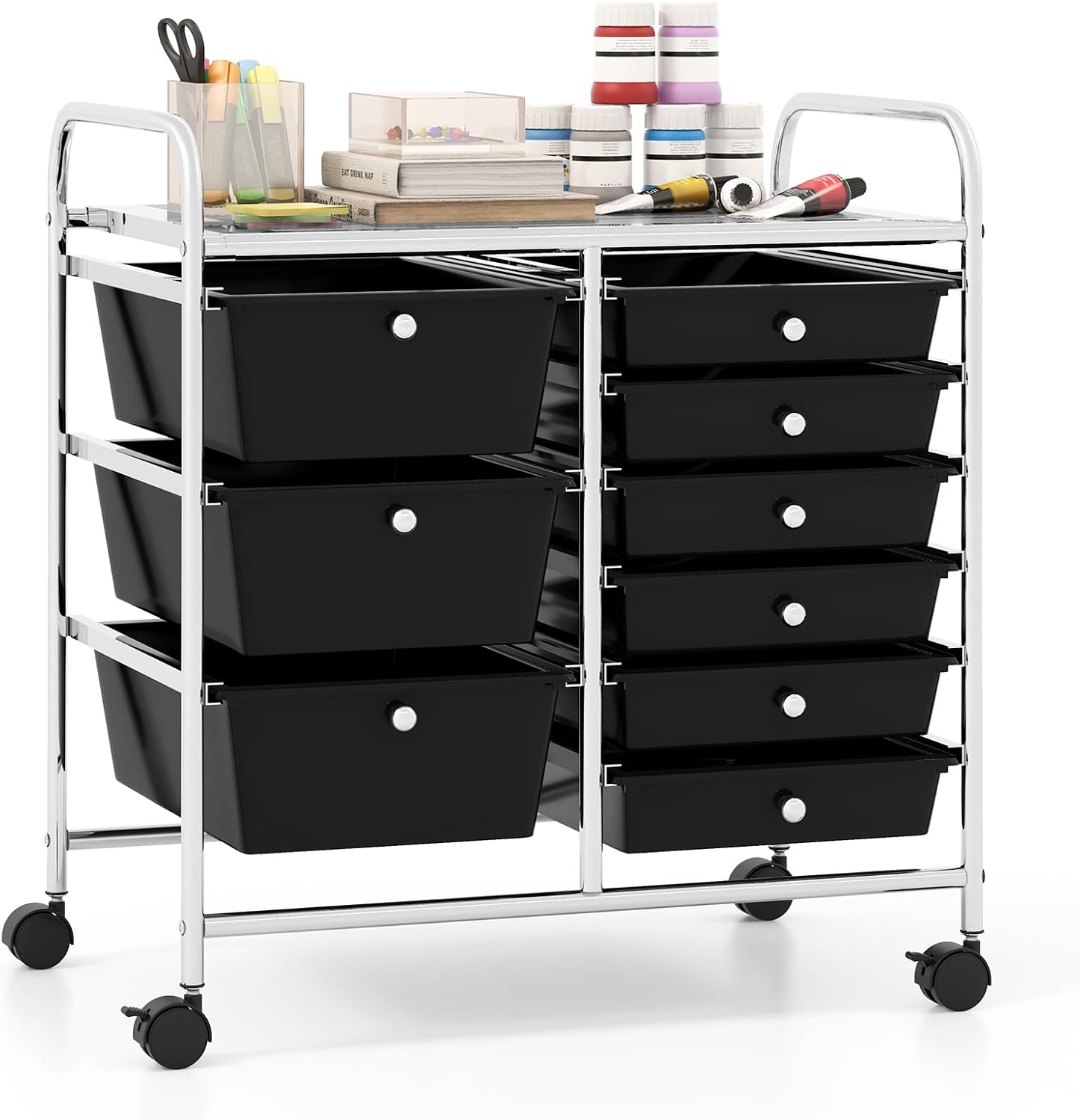 Giantex 15 Drawer Rolling Storage Cart Tools Scrapbook Paper Office School Organizer, Multicolor