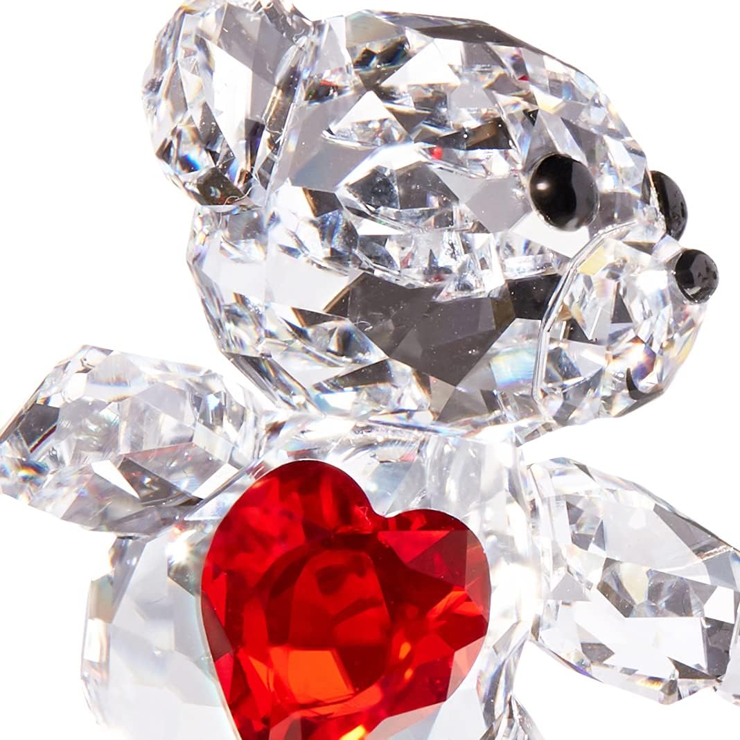 SWAROVSKI Kris Bears Happy Together Figurine Set, Clear Swarovski Crystal with a Red Heart and Pink Flower Accent