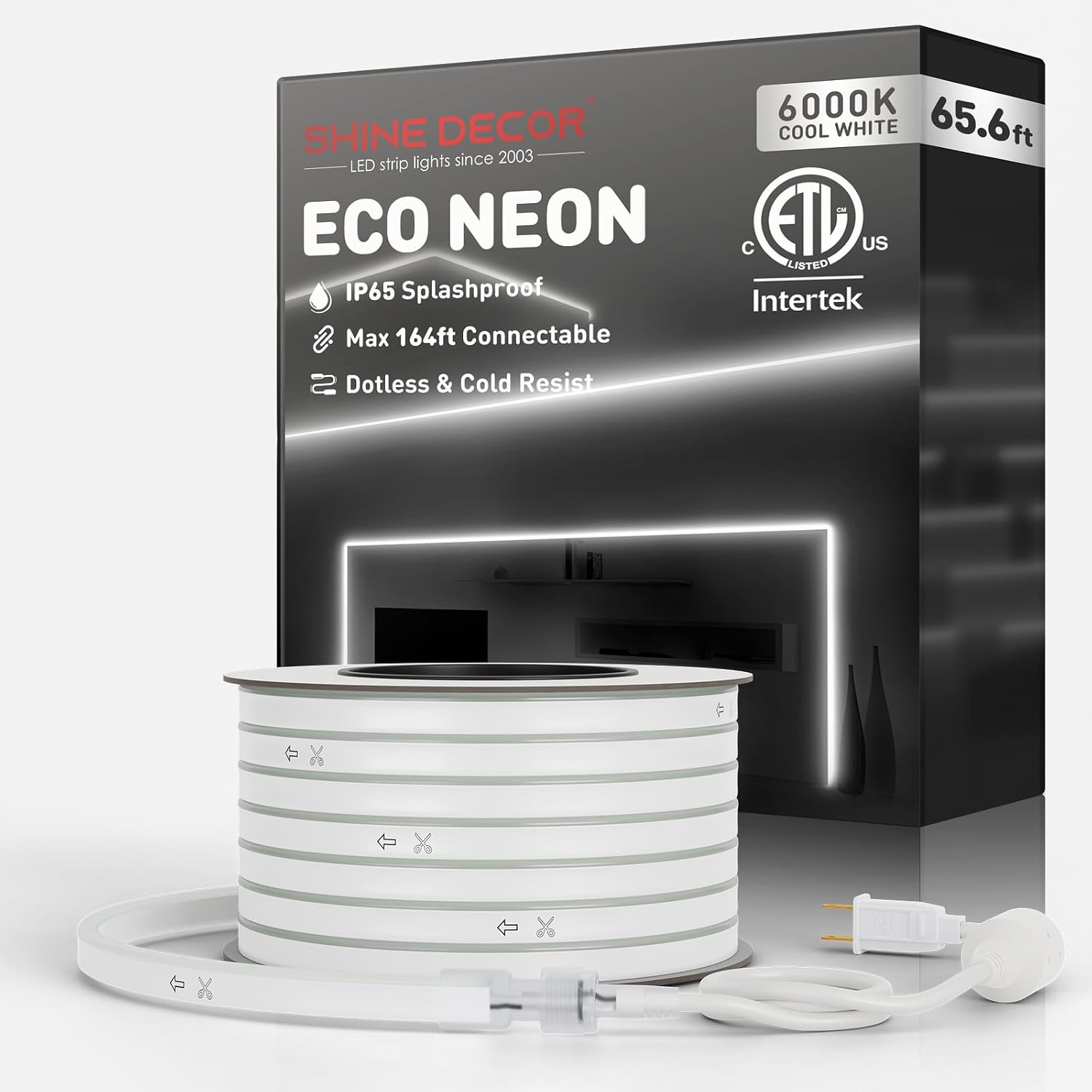 Shine Decor LED Neon Rope Lights Connectable, 131.2FT Flexible AC 110V 120V Neon LED Strip Lights(Warm White) Outdoor Waterproof