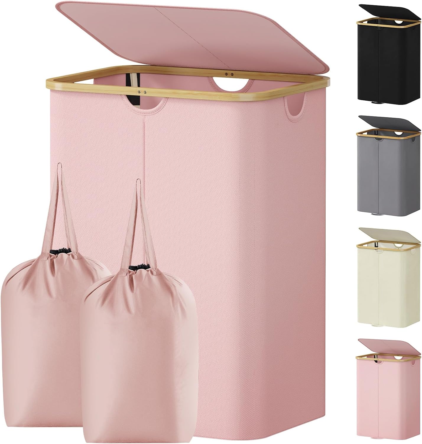Lifewit 150L Double Laundry Hamper with Lid, Large Laundry Basket with Removable Bag and Bamboo Handles