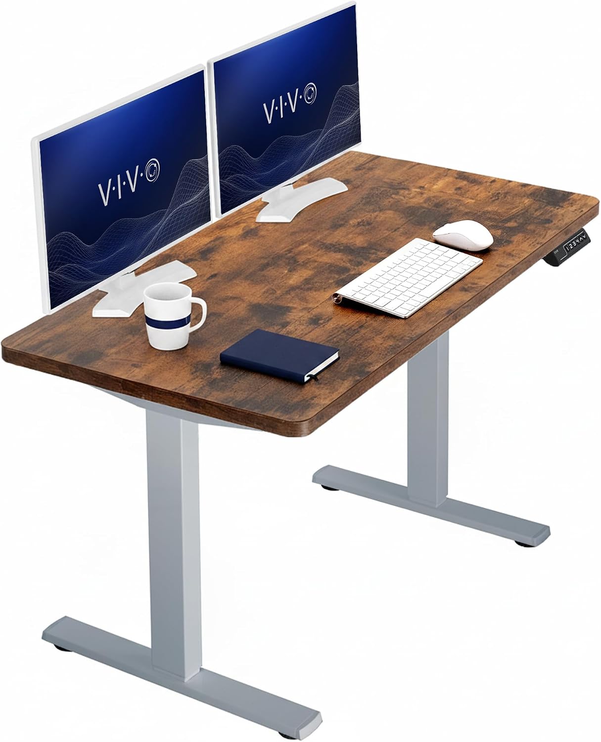 VIVO Electric 63 x 32 in Standing Desk, Memory Height Adjustment, 1B Series, Holds 220 lbs, Dark Walnut Top Black Frame, DESK-KIT-1B1D
