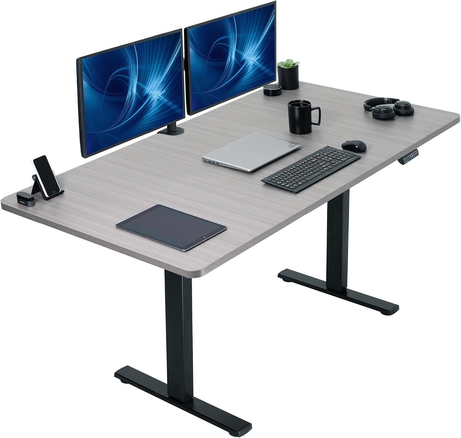 VIVO Electric 63 x 32 in Standing Desk, Memory Height Adjustment, 1B Series, Holds 220 lbs, Dark Walnut Top Black Frame, DESK-KIT-1B1D