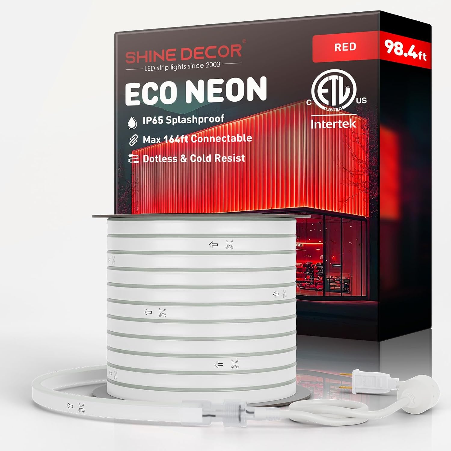 Shine Decor LED Neon Rope Lights Connectable, 131.2FT Flexible AC 110V 120V Neon LED Strip Lights(Warm White) Outdoor Waterproof