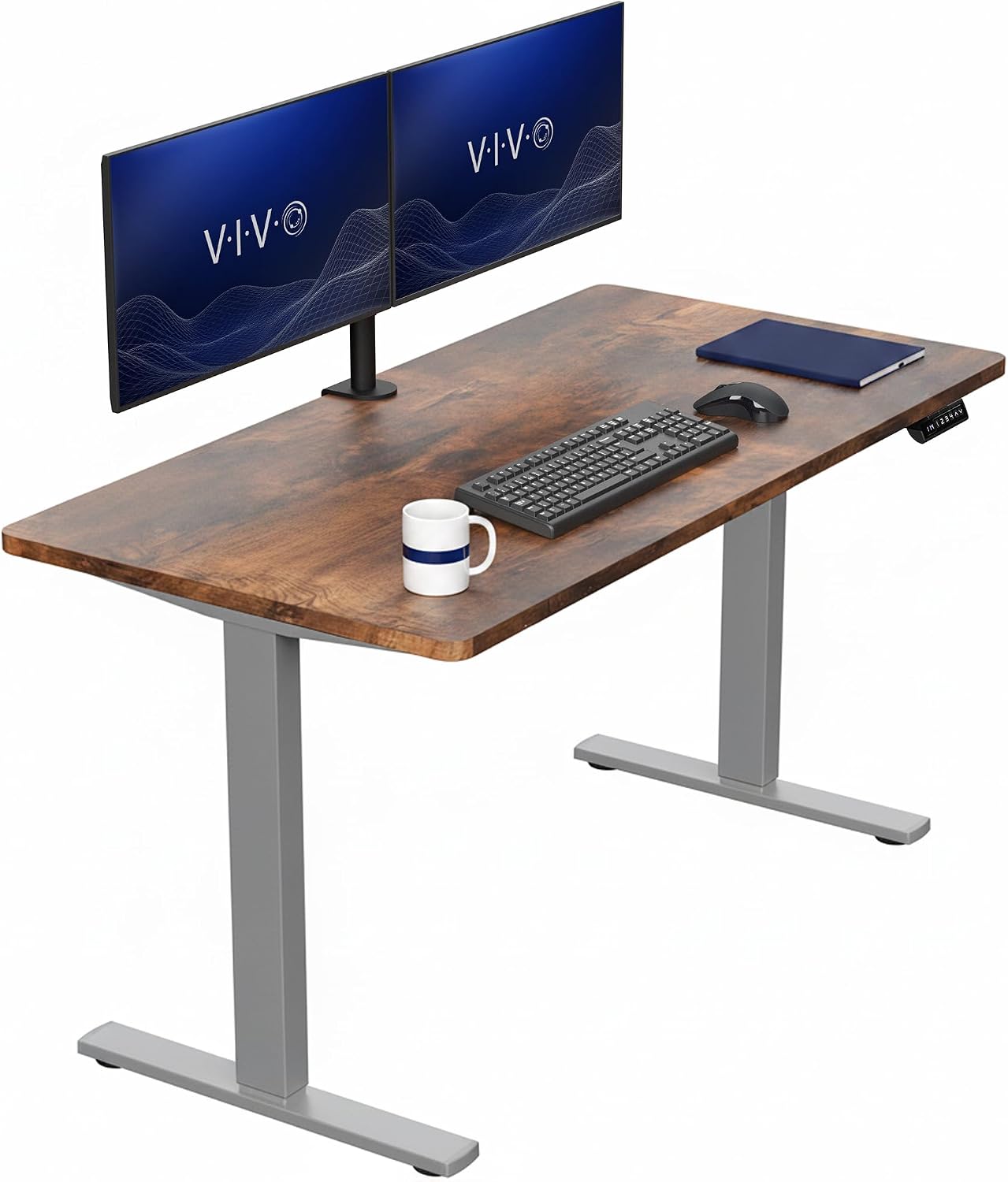 VIVO Electric 63 x 32 in Standing Desk, Memory Height Adjustment, 1B Series, Holds 220 lbs, Dark Walnut Top Black Frame, DESK-KIT-1B1D