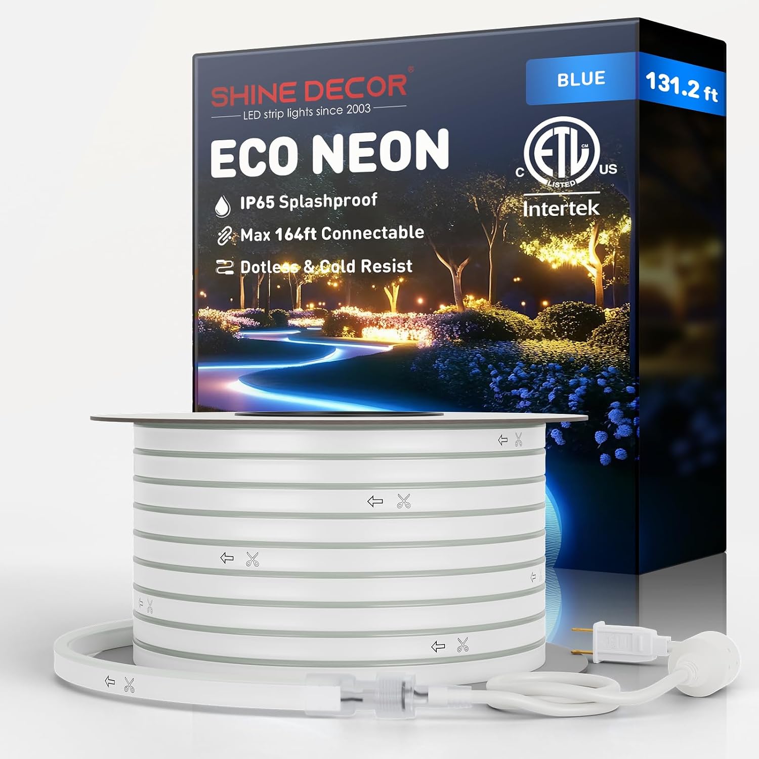 Shine Decor LED Neon Rope Lights Connectable, 131.2FT Flexible AC 110V 120V Neon LED Strip Lights(Warm White) Outdoor Waterproof