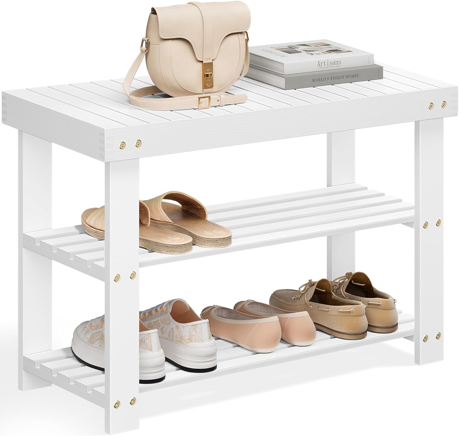 SONGMICS Shoe Rack Bench, 3-Tier Bamboo Shoe Storage Organizer, Entryway Bench, Holds Up to 286 lb, 11.3 x 35.4 x 17.8 Inches