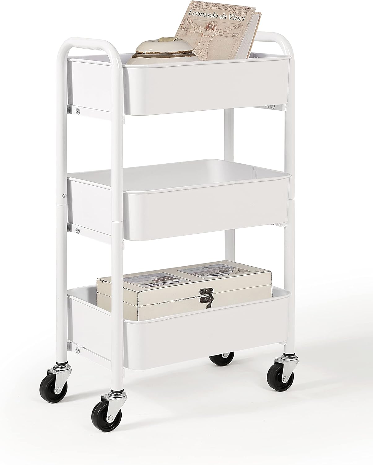 SunnyPoint 3-Tier Delicate Compact Rolling Metal Storage Organizer - Mobile Utility Cart Kitchen/Under Desk Cart with Caster Wheels - Army (15.35" X