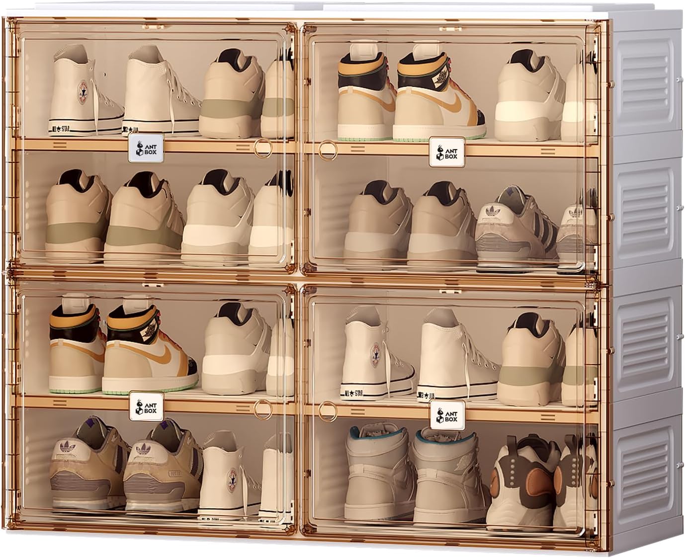 ANTBOX Portable Shoe Rack Organizer for Closet Entryway, Stackable Sneaker Storage Shoe Cabinet with Magnetic Clear Door, 4 Tiers 16 Pairs
