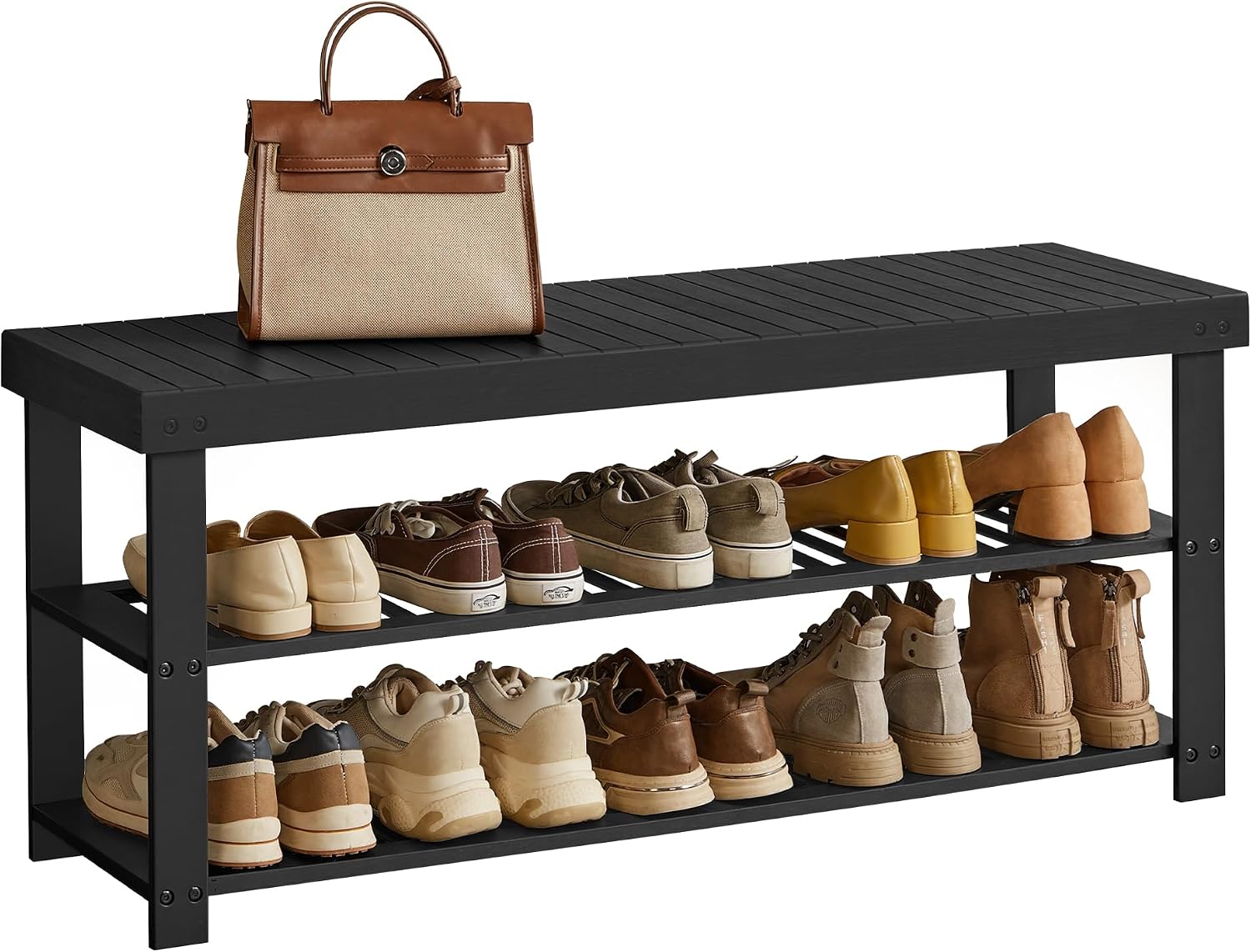 SONGMICS Shoe Rack Bench, 3-Tier Bamboo Shoe Storage Organizer, Entryway Bench, Holds Up to 286 lb, 11.3 x 35.4 x 17.8 Inches