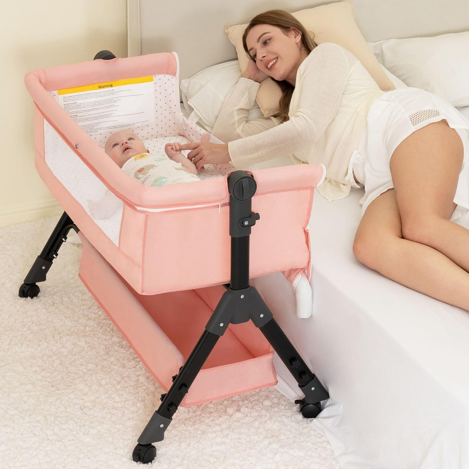 BCOL Baby Bassinet, Bedside Bassinet for Baby, 3 in 1 Bassinet Bedside Sleeper with Wheels, Mosquito Net