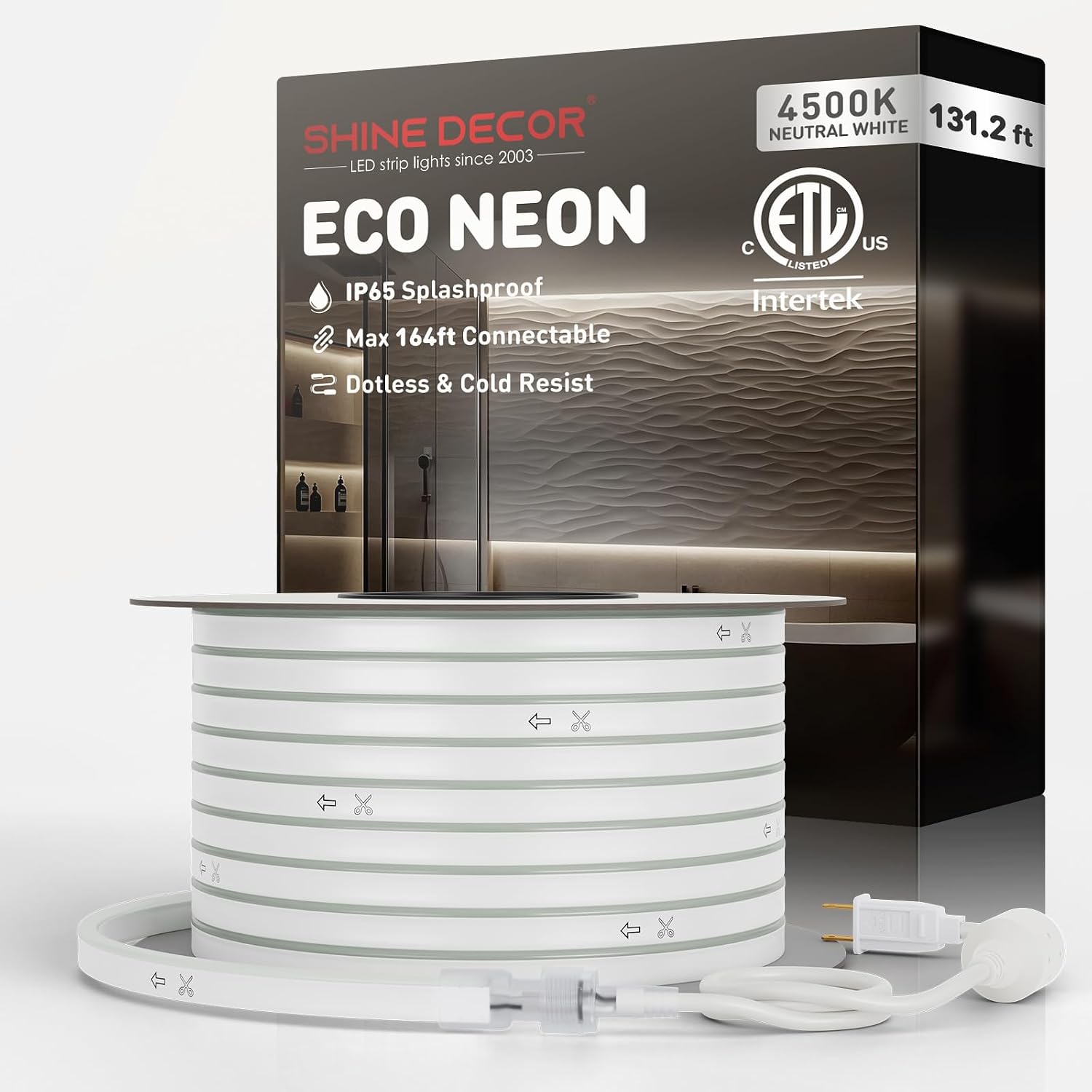 Shine Decor LED Neon Rope Lights Connectable, 131.2FT Flexible AC 110V 120V Neon LED Strip Lights(Warm White) Outdoor Waterproof