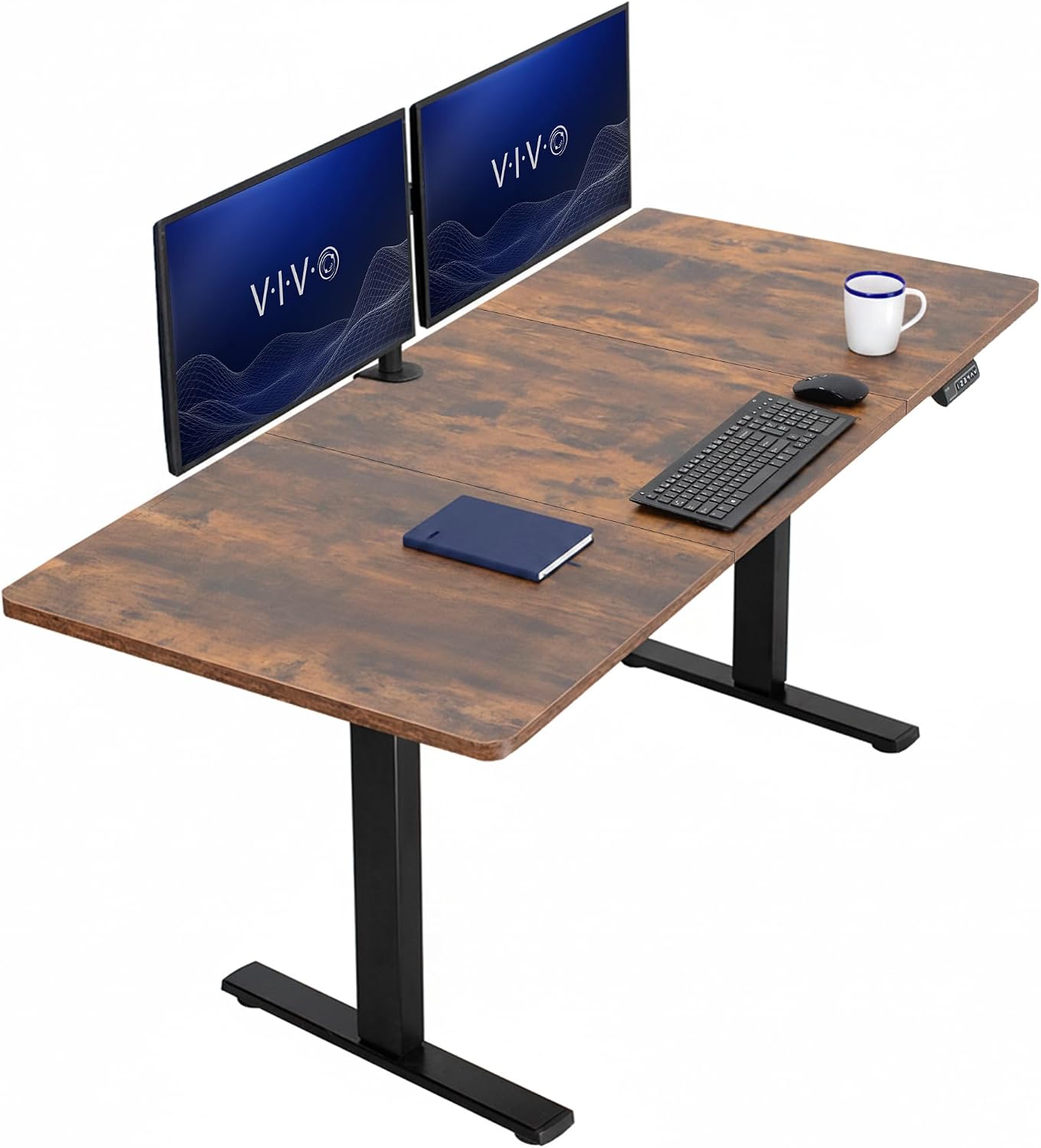 VIVO Electric 63 x 32 in Standing Desk, Memory Height Adjustment, 1B Series, Holds 220 lbs, Dark Walnut Top Black Frame, DESK-KIT-1B1D