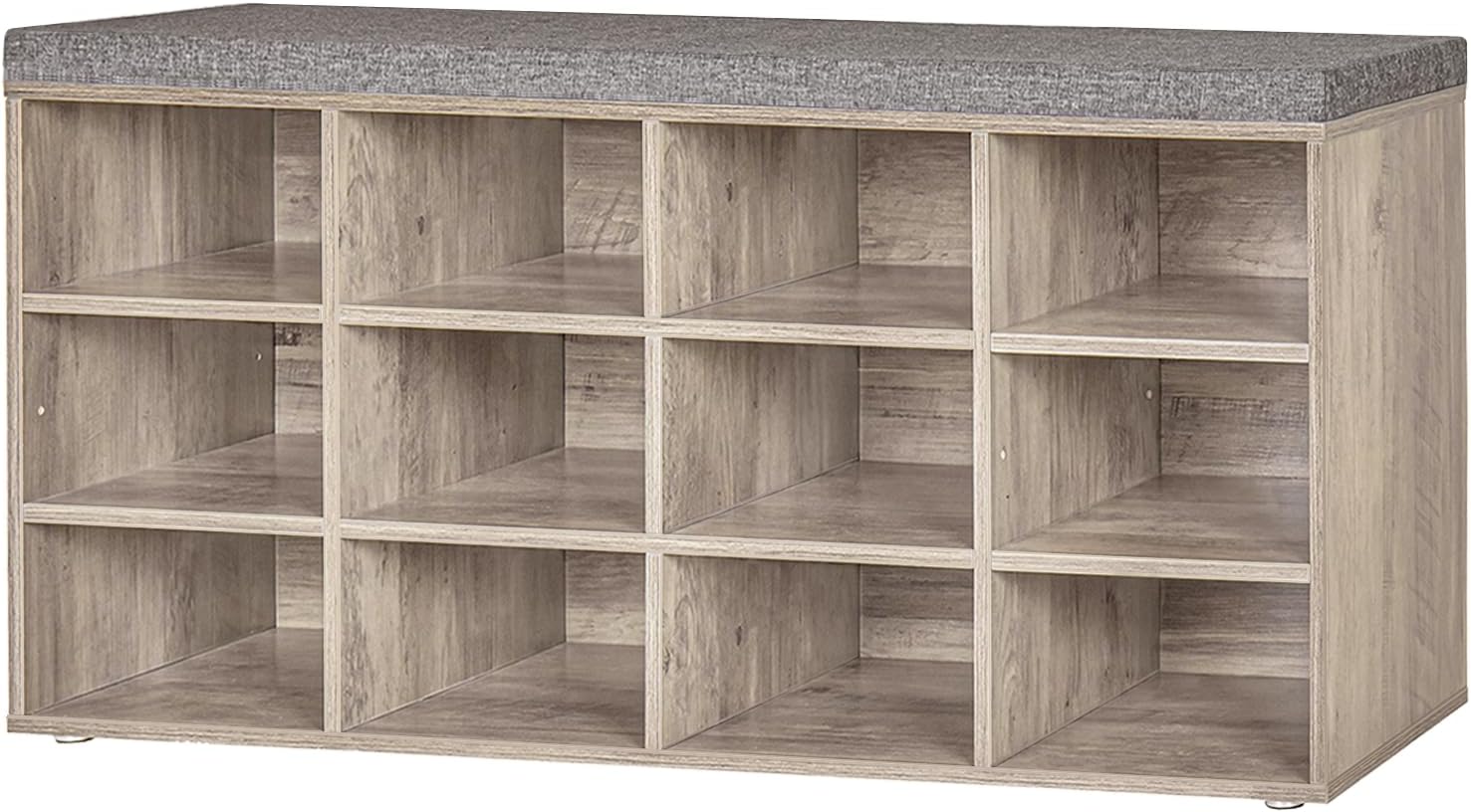 Shoe Storage Bench with Cushion, 15-Cubby Shoe Rack, Adjustable Shelves, Long Shoe Organizer Bench for Entryway, Mudroom, Hallway, Living Room