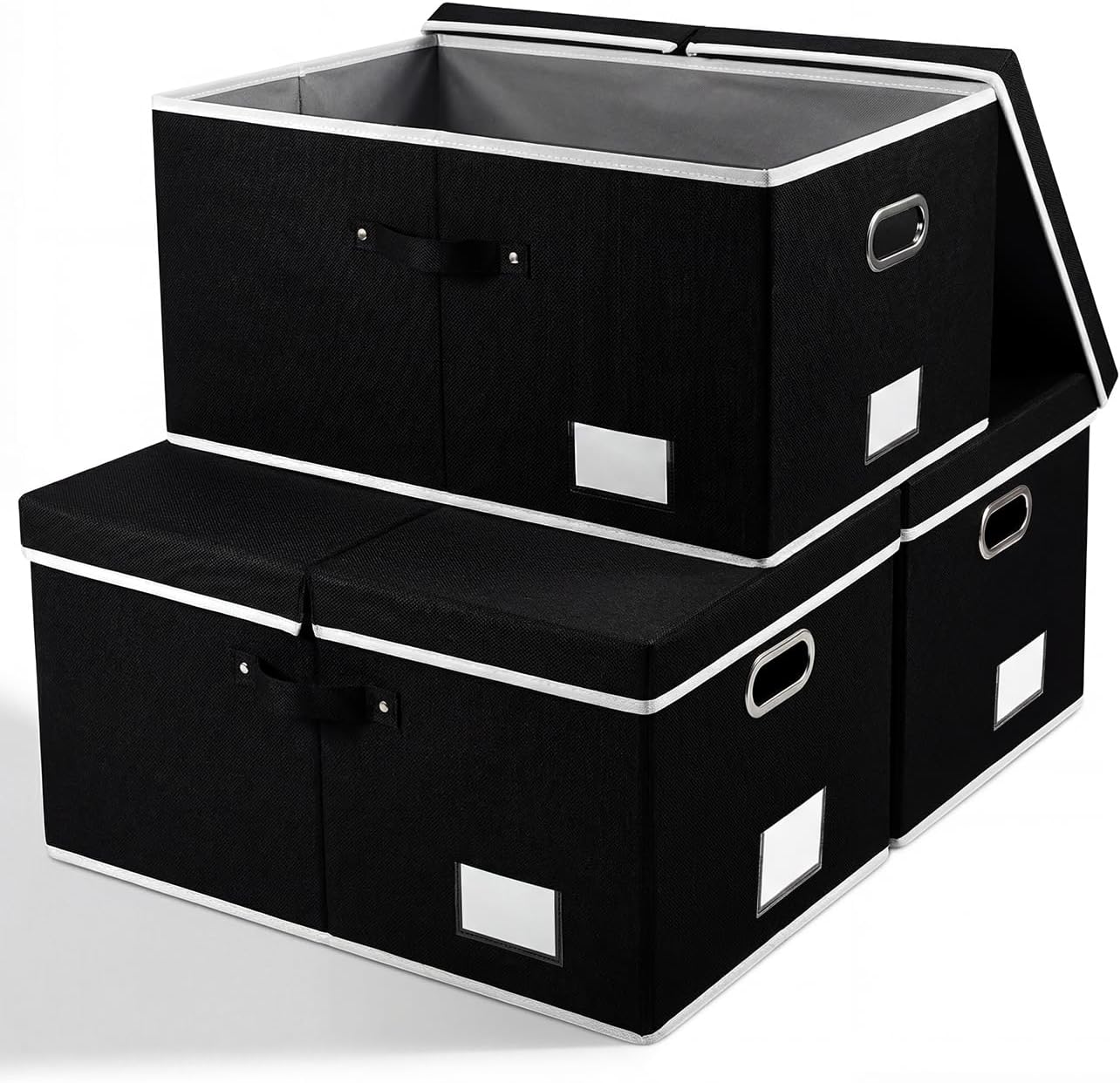 PRANDOM Large Collapsible Storage Bins with Lids 3-Pack Linen/Cotton Blend Foldable Storage Boxes Organizer Containers Baskets Cube with Cover for