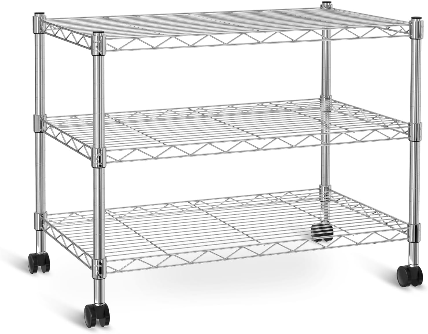Simple Deluxe Heavy Duty 3-Shelf Shelving Unit with Wheels, Adjustable Steel Wire Shelving