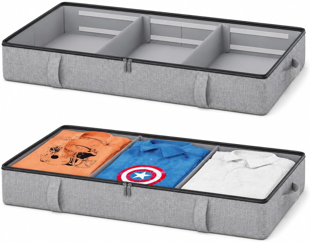 Vailando Storage Containers, 6 Inches Tall 60L Underbed Storage Bins with Sturdy Handles and Sidewalls, Closet Organizer for Clothes, Blankets
