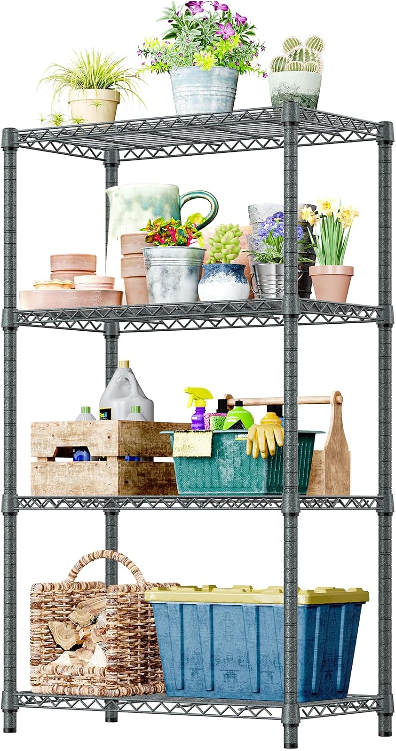 Garage Shelving Wide Storage Shelves 4 Tier Metal Shelves 3200 LBS Heavy Duty Adjustable Utility Shelf Rack Black 23.6" D x 53.1" W x 73.6" H