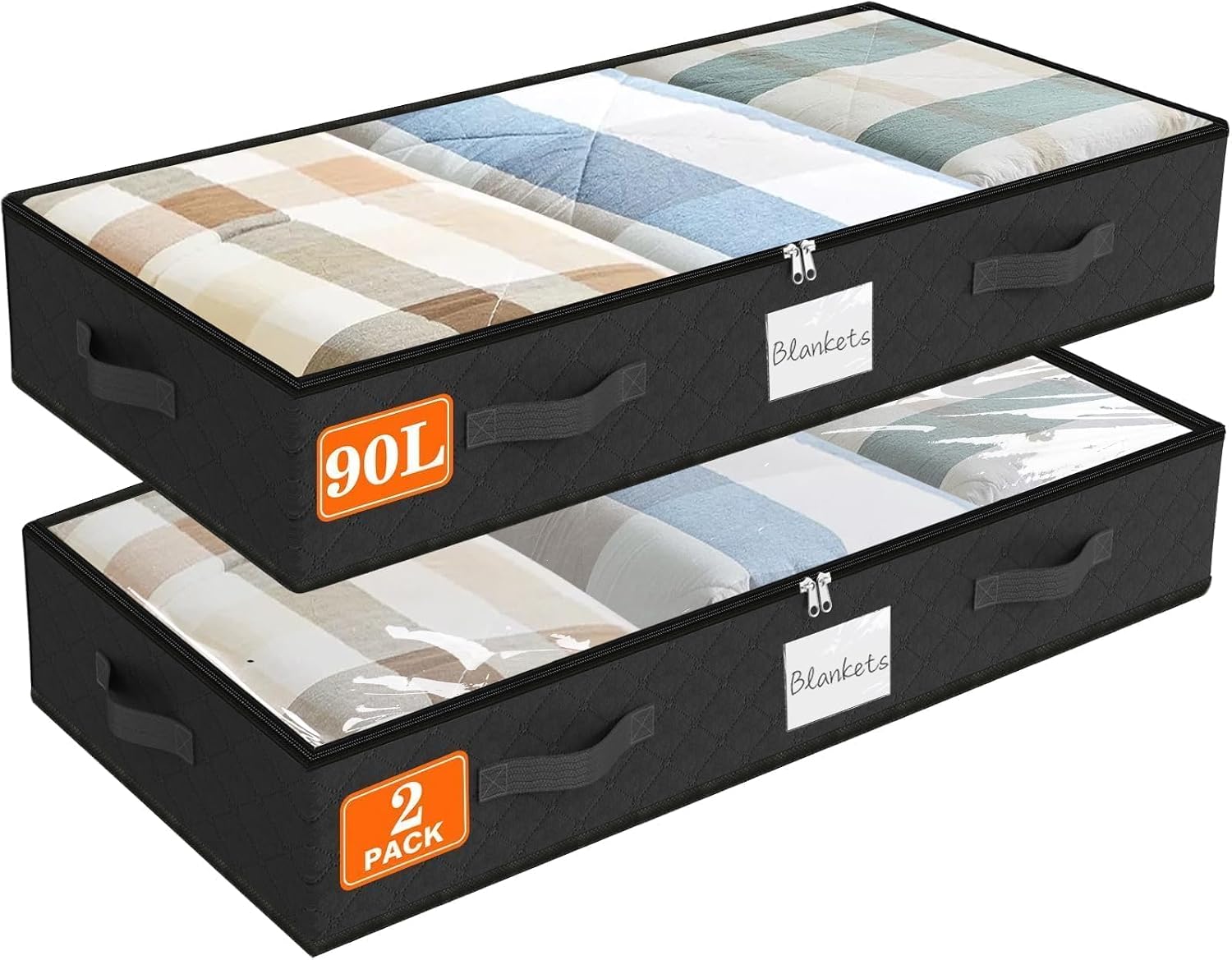 SpaceWhisper 90L Under Bed Storage Containers, Storage Bags, Organizers, 8-Pack, Gray, Foldable, Soft Fabric, Closet Organizers, Reinforced Handle