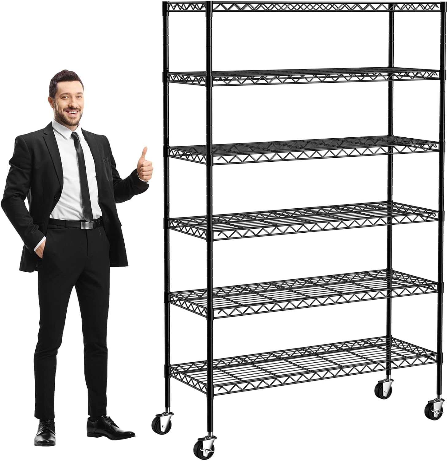 Heavy Duty 6 Tier Shelving Unit Adjustable 6000Lbs Capacity Steel Storage Rack 18" x 48 x 76 Mobile Shelves Wire Shelf Silver Rolling Utility Cart for