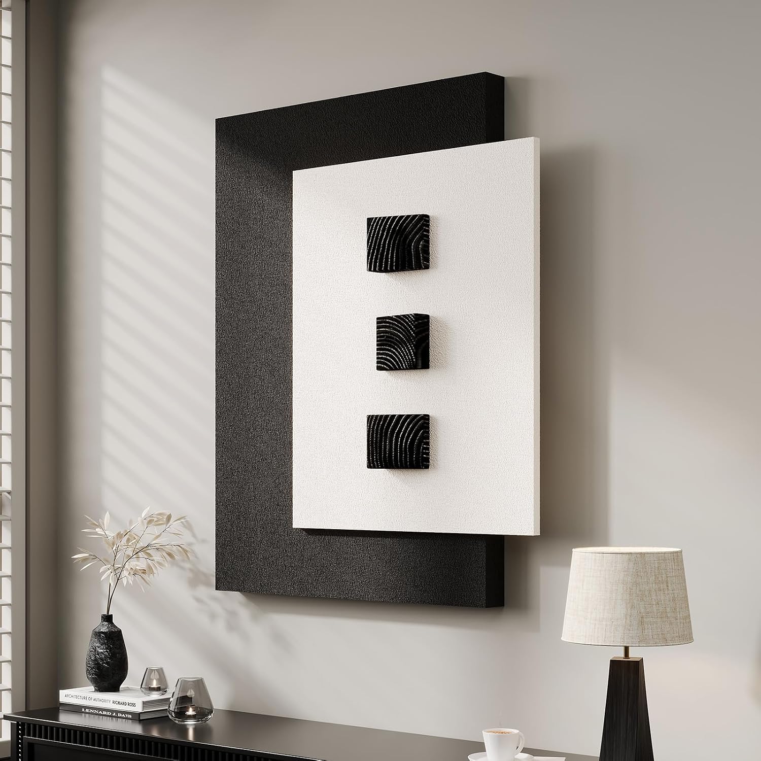 3D Wood Textured Large Neutral Abstract Wall Art, Modern Beige Brown Geometric Paintings Artwork for Walls-Minimalist Wooden Wall Art Decor for Living