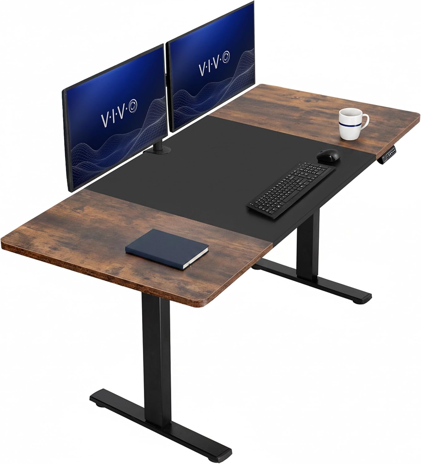 VIVO Electric 63 x 32 in Standing Desk, Memory Height Adjustment, 1B Series, Holds 220 lbs, Dark Walnut Top Black Frame, DESK-KIT-1B1D