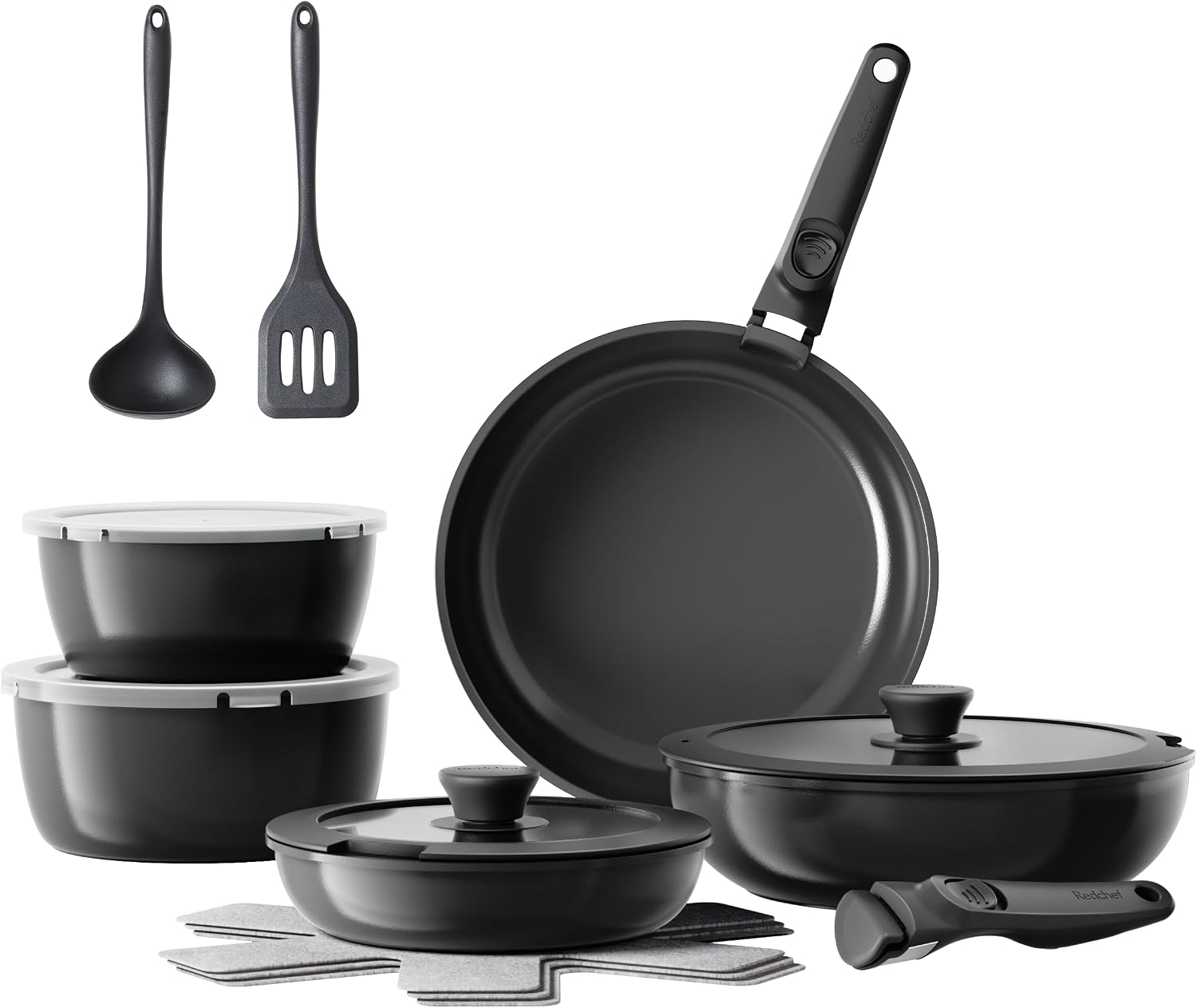 Redchef Ceramic Pots and Pans Set, Nonstick Kitchen Cookware Set with Detachable Handle, Non Toxic Cookware Set 16pcs, PFAS PFOA and PTFE Free
