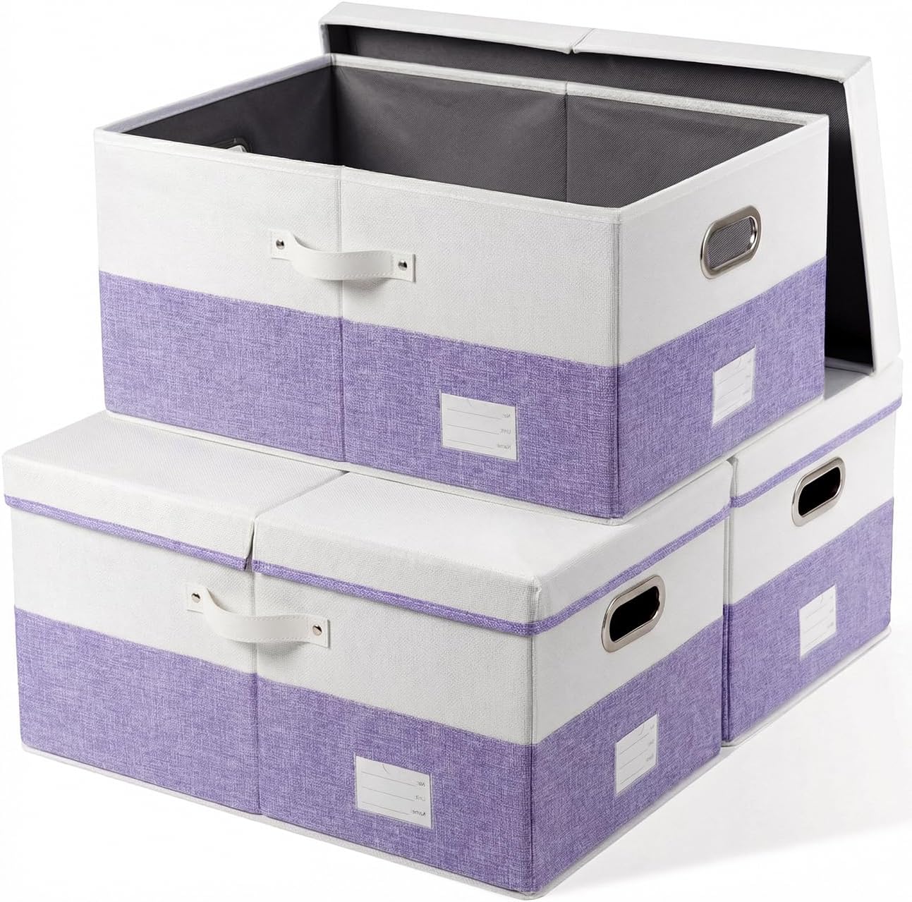 PRANDOM Large Collapsible Storage Bins with Lids 3-Pack Linen/Cotton Blend Foldable Storage Boxes Organizer Containers Baskets Cube with Cover for