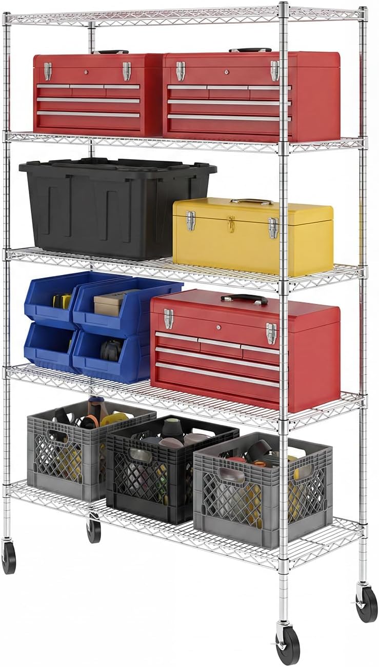 SafeRacks NSF 4-Tier Heavy Duty Steel Wire Rack with Wheels (24"x60"x72")