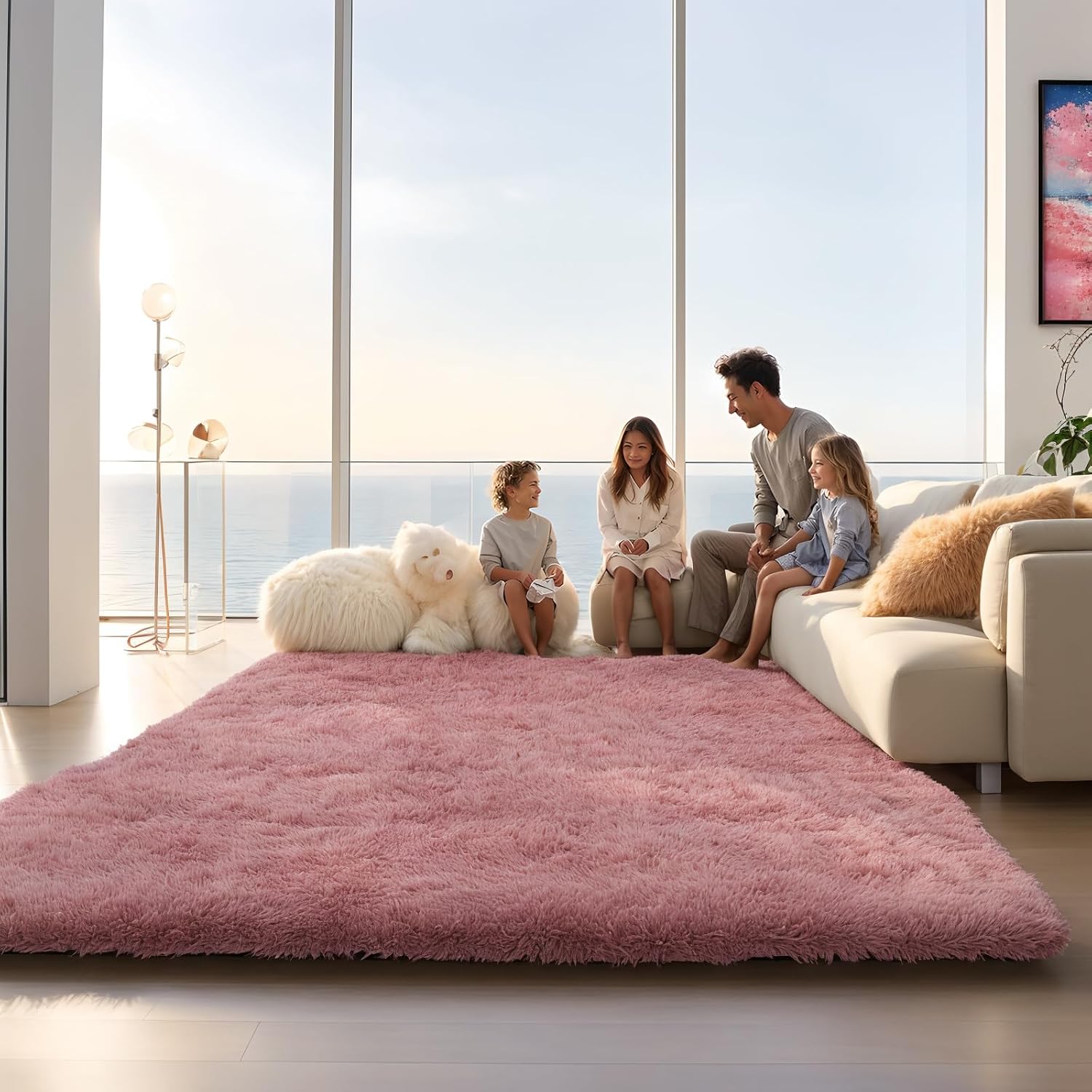 junhejiamei Area Rugs 9x12 Living Room, Large Area Rug Shaggy Carpet Soft Plush Furry Bedside Rug