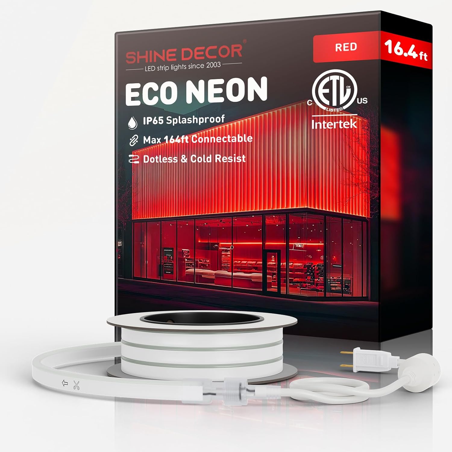 Shine Decor LED Neon Rope Lights Connectable, 131.2FT Flexible AC 110V 120V Neon LED Strip Lights(Warm White) Outdoor Waterproof