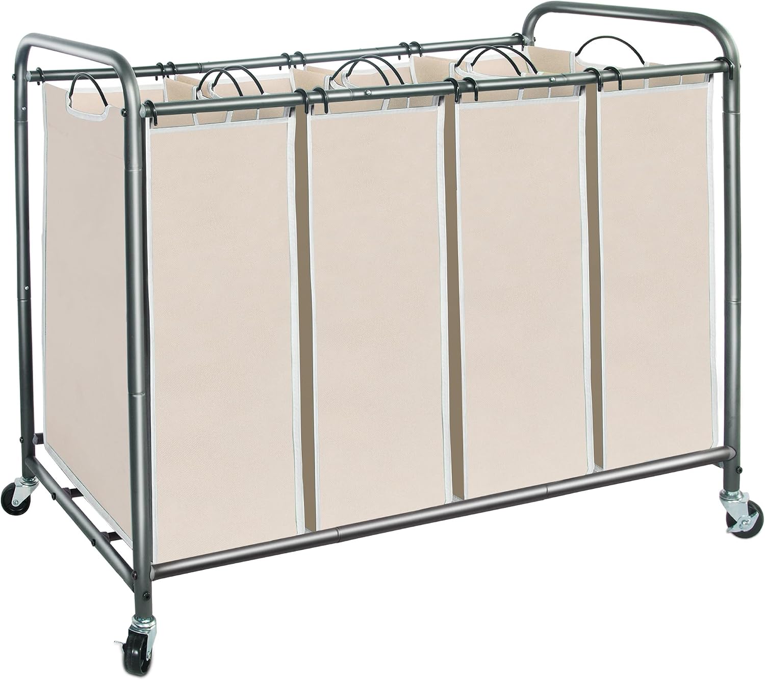 STORAGE MANIAC Laundry Sorter 4 Section, 47.5 Gal (180 L) Laundry Hamper with Wheels, Clothes Divider Basket Sorter