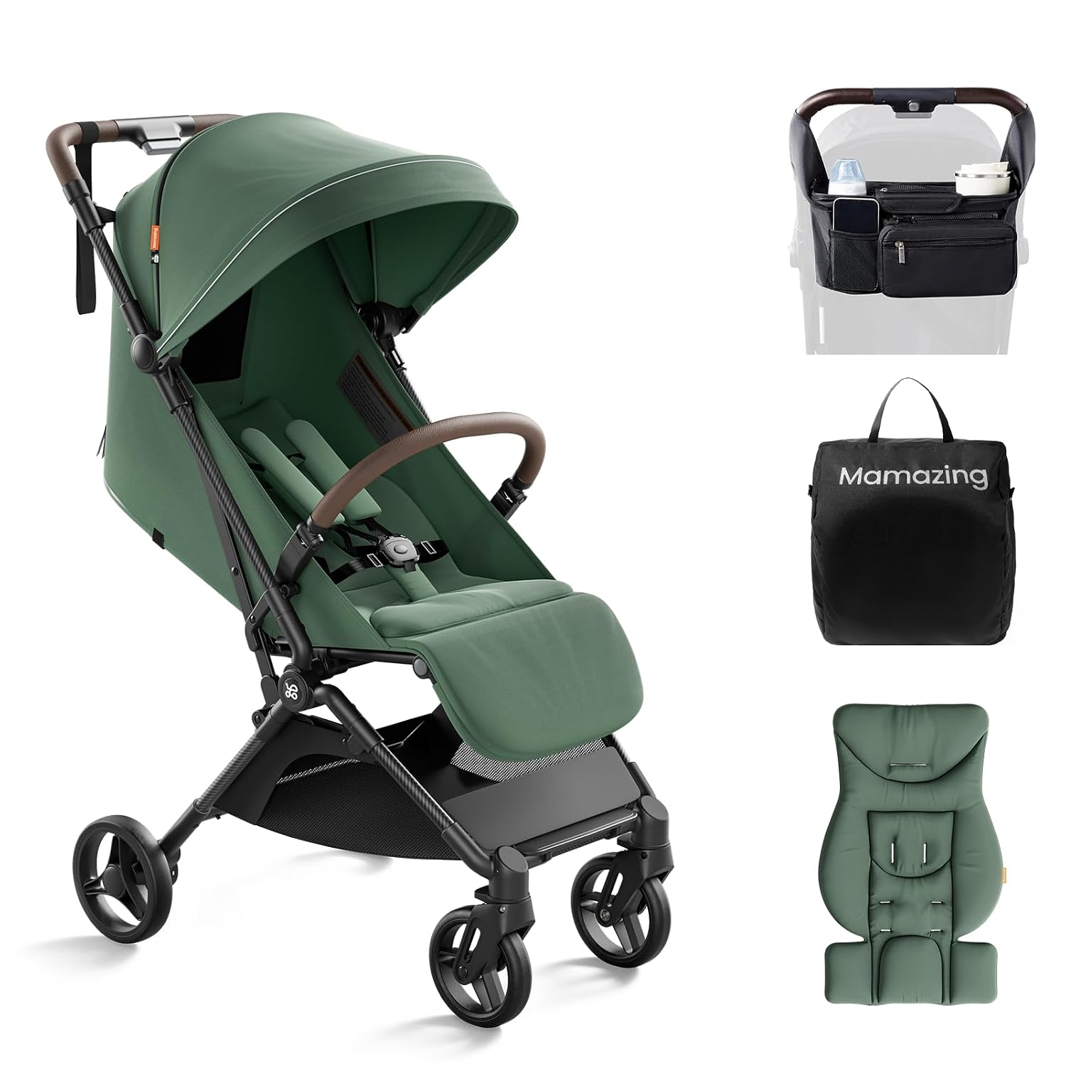 MAMAZING Ultra Air Lightweight Baby Travel Stroller with Carbon Fiber Frame, Compact and Airplane-Friendly, One-Handed Fold, 11.6 lbs, for Toddlers