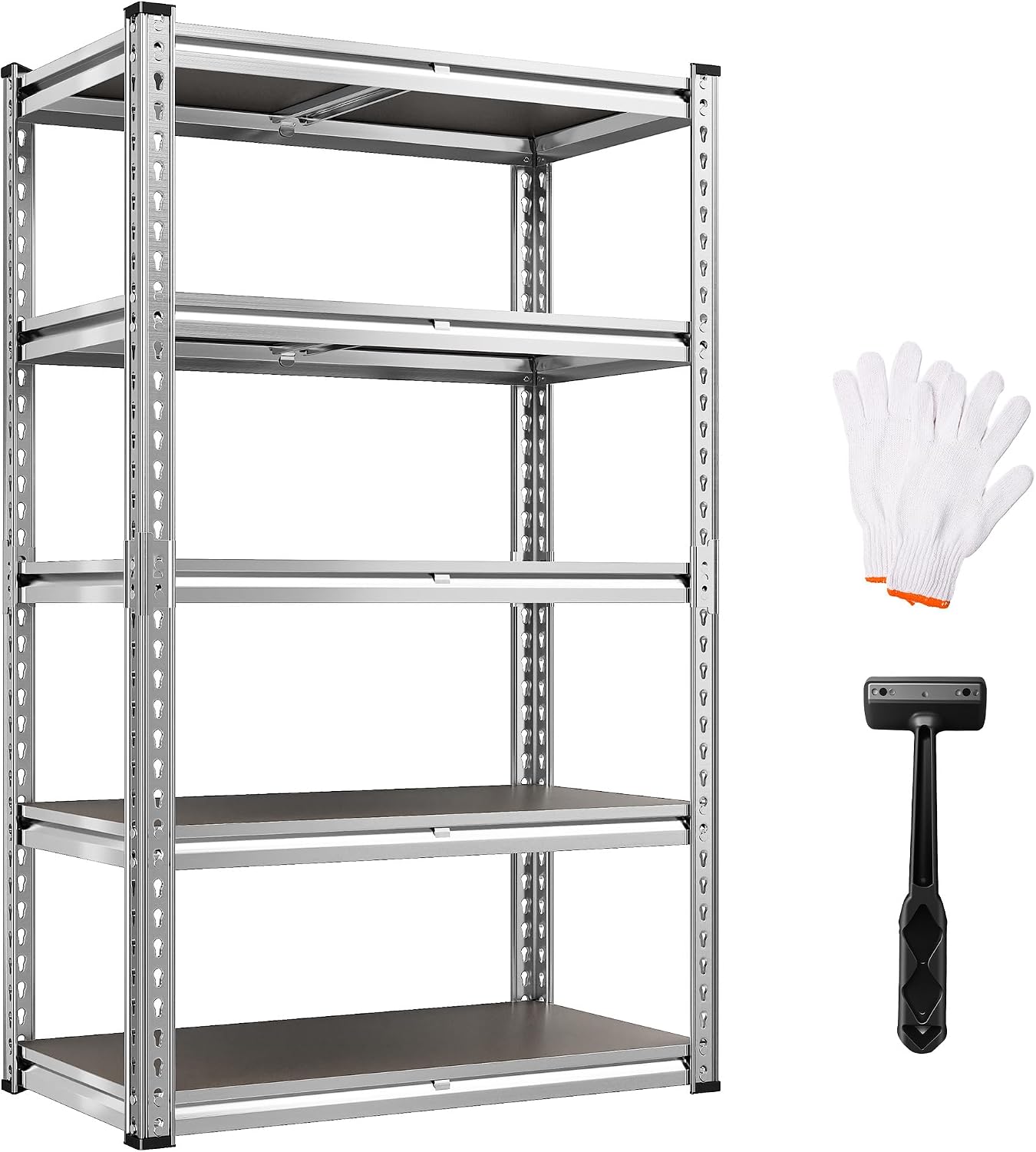 REIBII Galvanized Garage Shelving with PP Boards for Pantry Office Garage, Freestanding, Rustproof, Adjustable, Detachable, 5-Tier, Easy Assembly