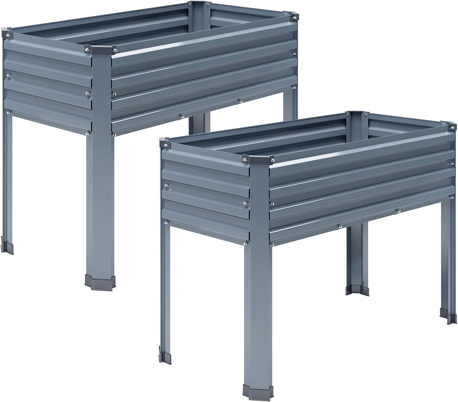 2PCS Galvanized Raised Garden Bed with Legs, 2PCS 48x18x30in Elevated Planter Box for Backyard, Outdoor Garden, Patio, Balcony, 300lb Capacity, Grey