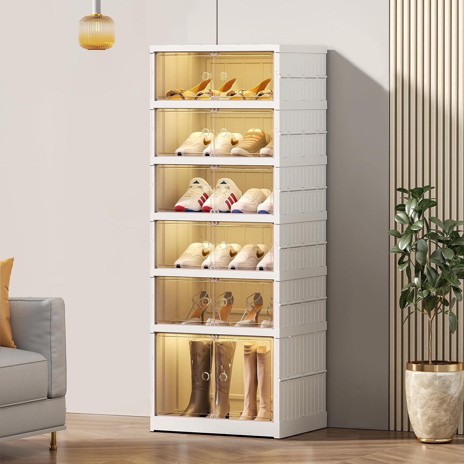 Collapsible Shoe Rack Organizer 9 Tiers-36 Pairs Foldable Shoe Cabinet with Doors, Large Plastic Folding Shoe Cabinet