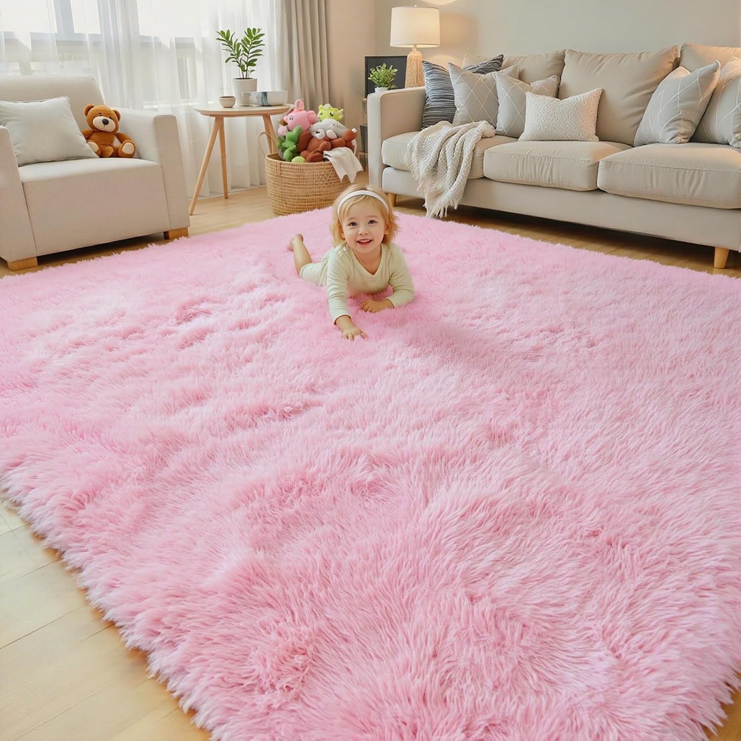 junhejiamei Area Rugs 9x12 Living Room, Large Area Rug Shaggy Carpet Soft Plush Furry Bedside Rug