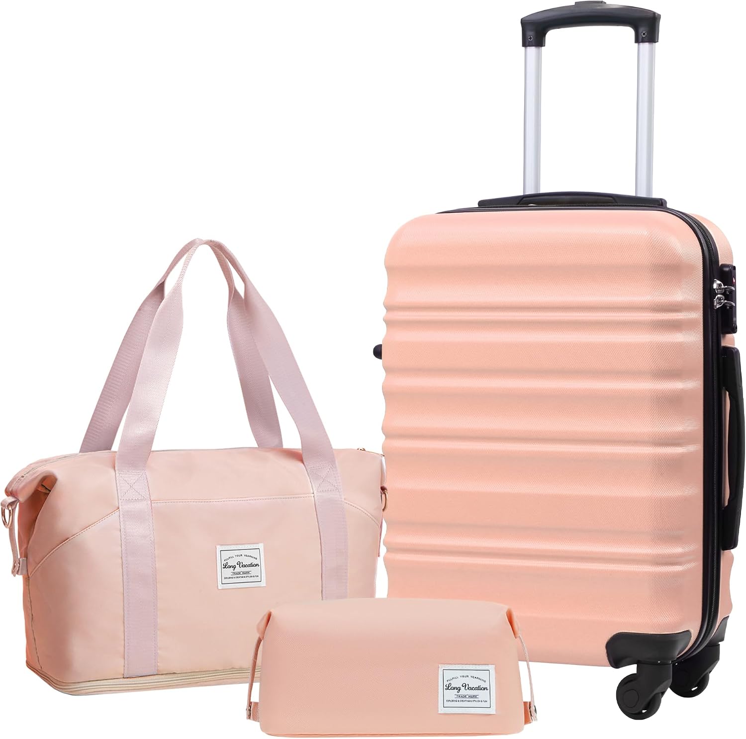 LONG VACATION 6 Piece Luggage Set Carry on Suitcase with ABS+PC hardshell, Spinner Wheels and YKK Zipper TSA Lock (BEIGE-BROWN, 6 piece set)