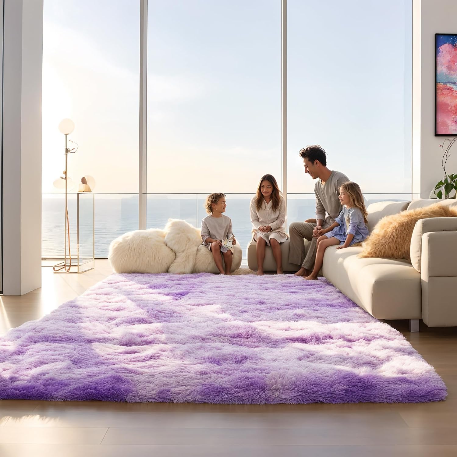 junhejiamei Area Rugs 9x12 Living Room, Large Area Rug Shaggy Carpet Soft Plush Furry Bedside Rug