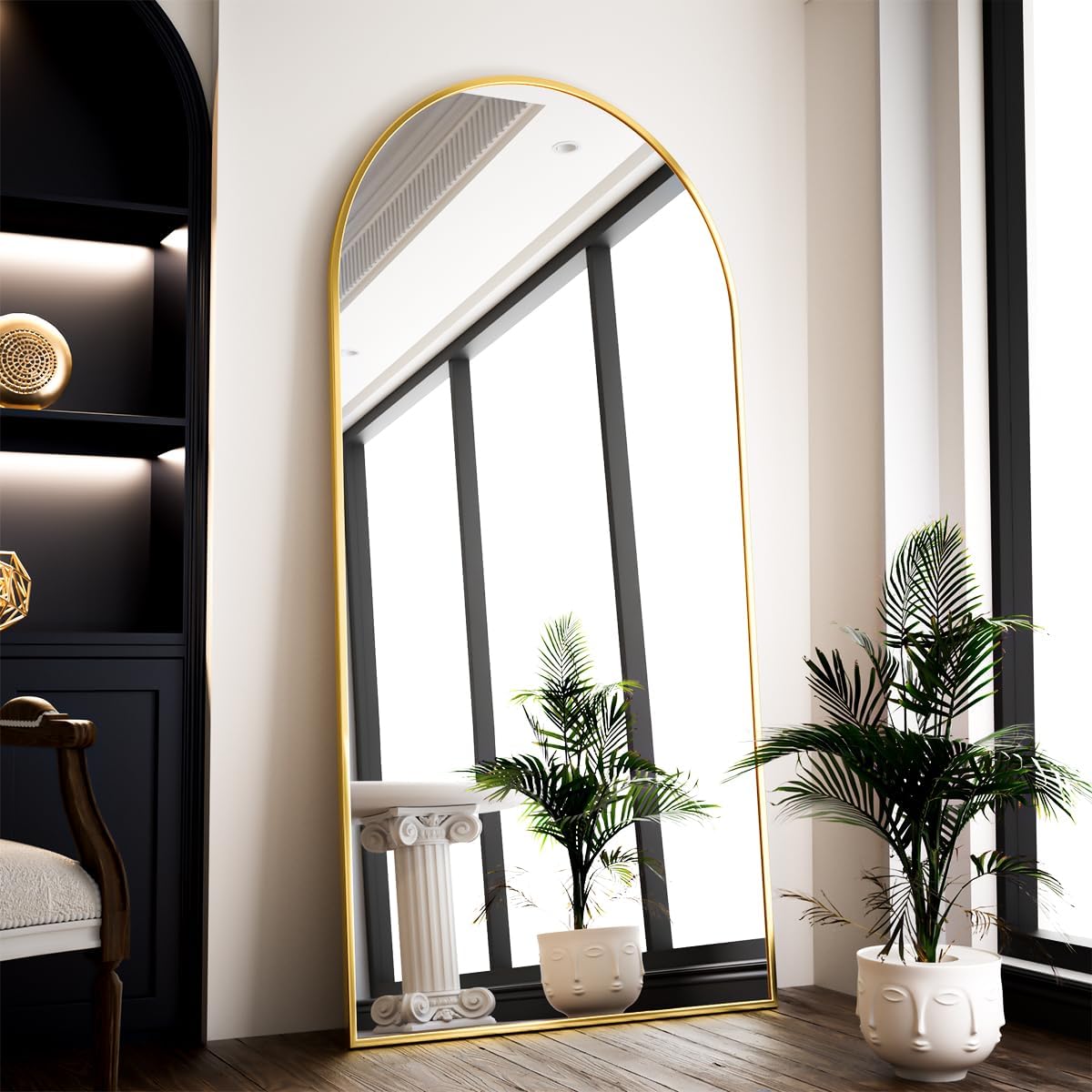 VooBang 35"x78" Gold Large Arched Floor Full Length Dressing Body Mirror, Shatterproof Tempered Glass, Modern Minimalist Chic Room Decor