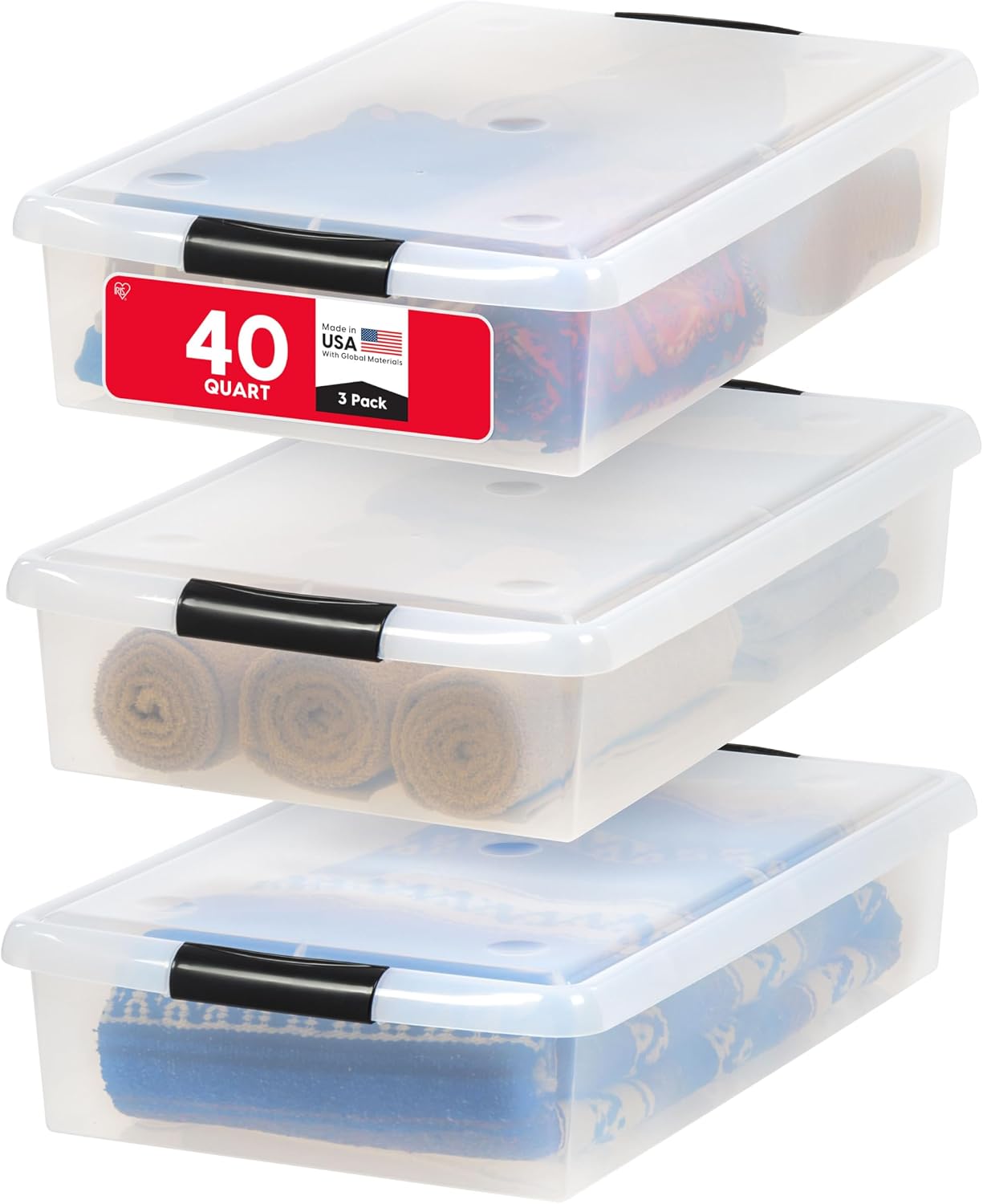 IRIS USA 2-Pack, 22 Qt. Under Bed Storage Bin with Sliding Drawer, White, Store seasonal clothing, shoes, blankets