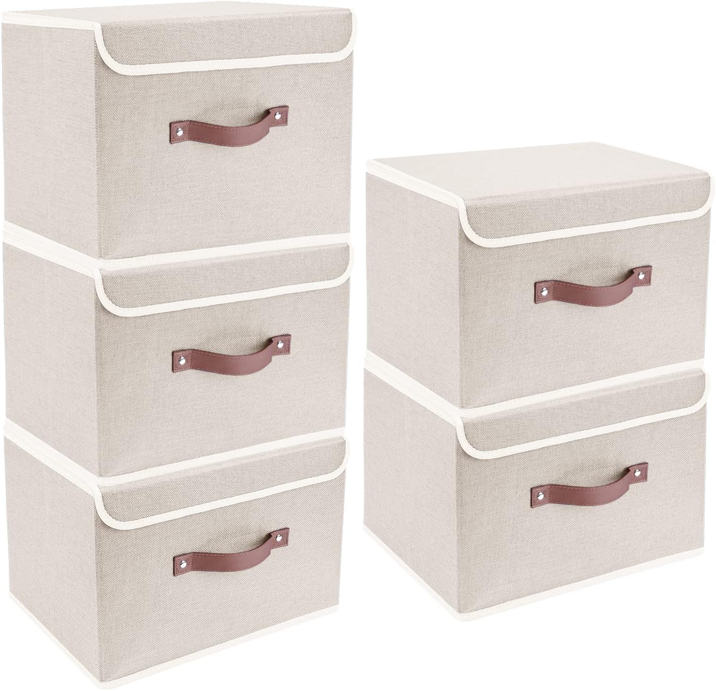TYEERS Foldable Storage Boxes with Lids 5 Pack Fabric Storage Bins with Lids, Closet Organizers for Clothes Storage, Room Organization, Office Storage