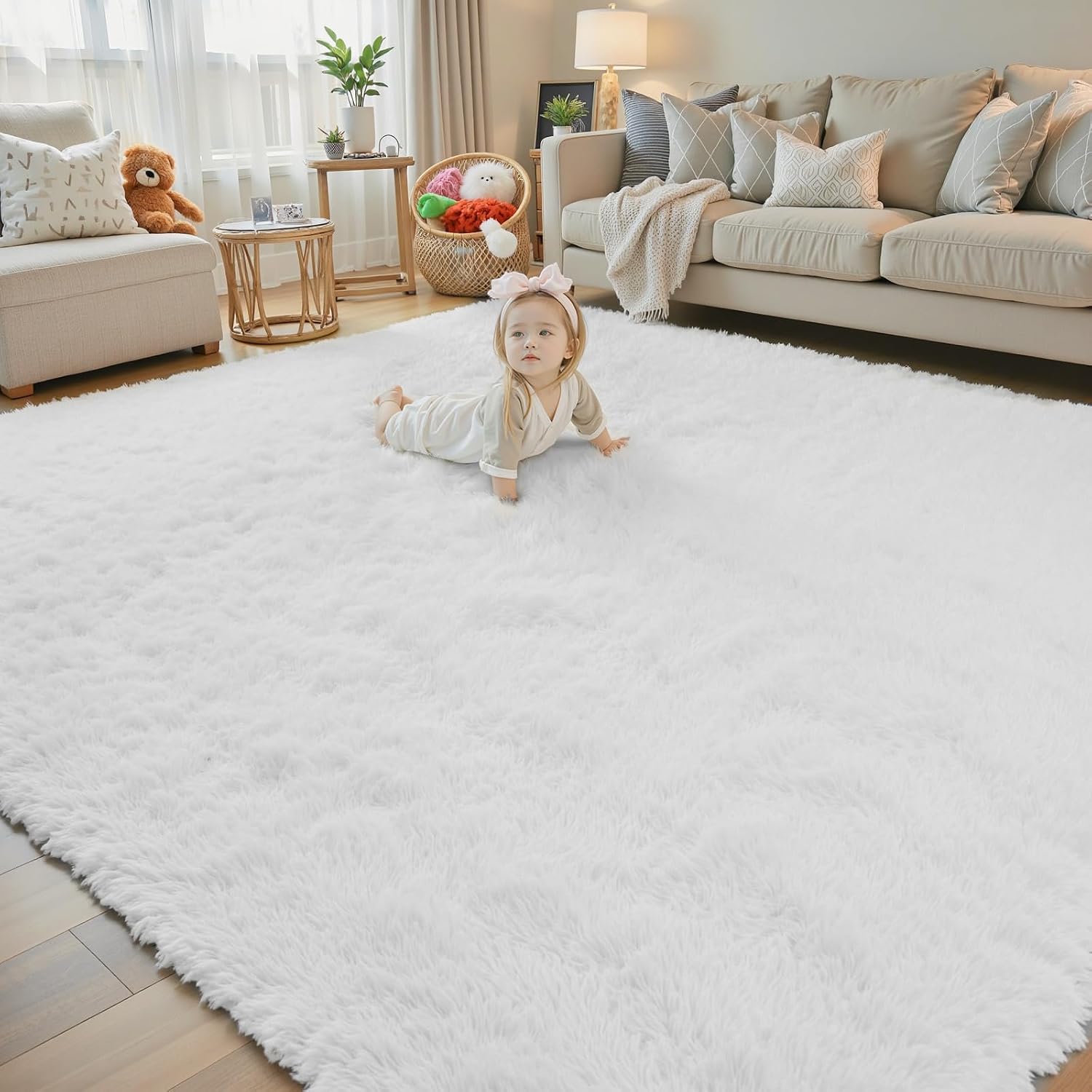 junhejiamei Area Rugs 9x12 Living Room, Large Area Rug Shaggy Carpet Soft Plush Furry Bedside Rug